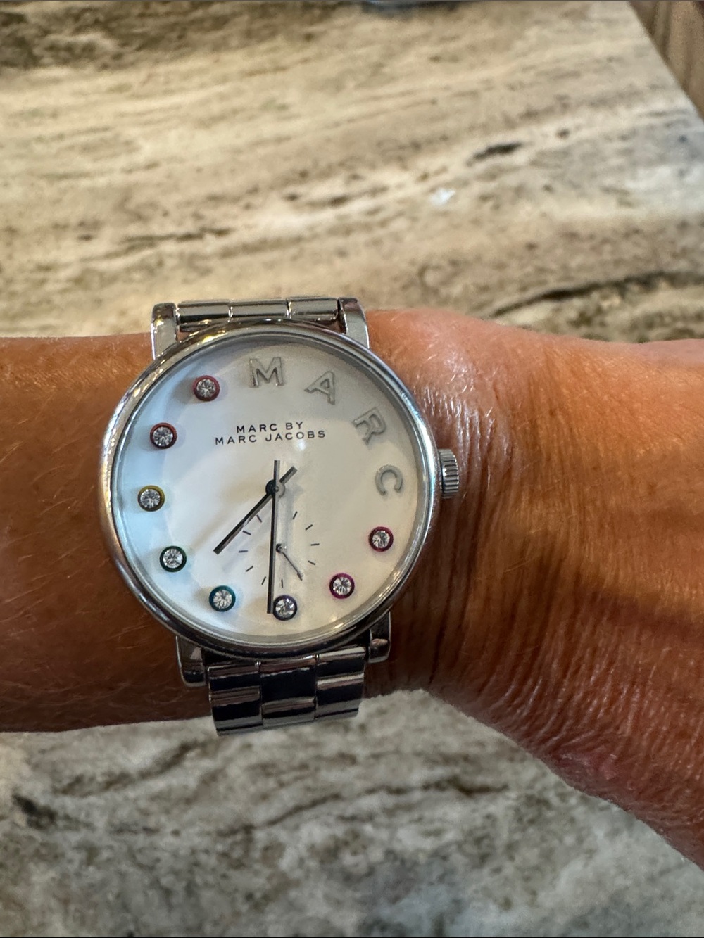 Marc by Marc Jacobs Silver Stainless Steel Watch with Multicolor Crystal Markers